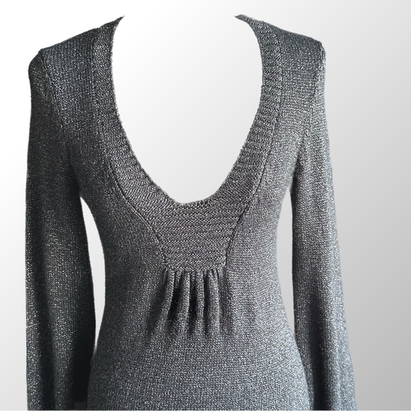 Rebecca Taylor Gray Metallic sweater dress-Balloon Sleeves & Plunge Neck Medium - Picture 2 of 10